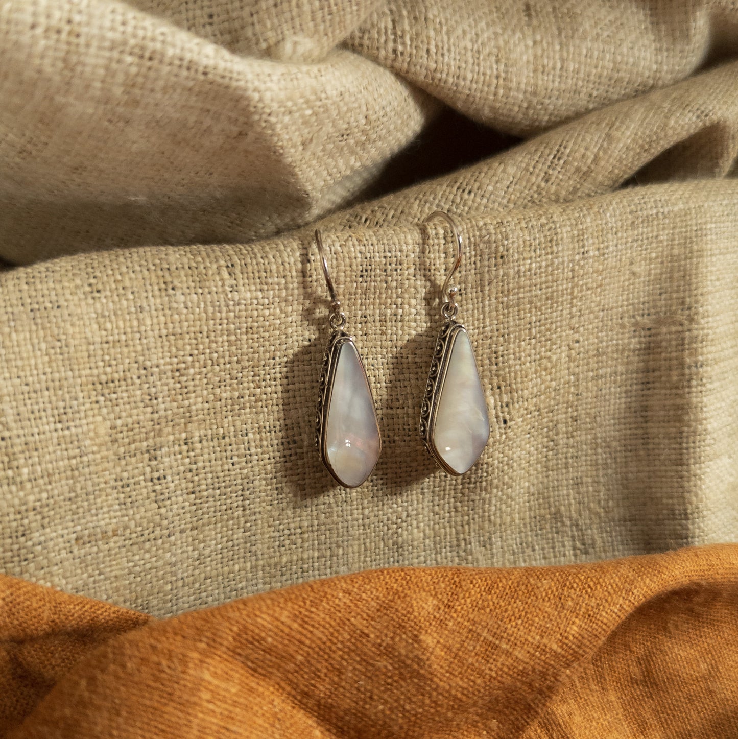 Silver Teardrop Earrings - Shell Drop Design | Handmade Jewellery - Textile Traders