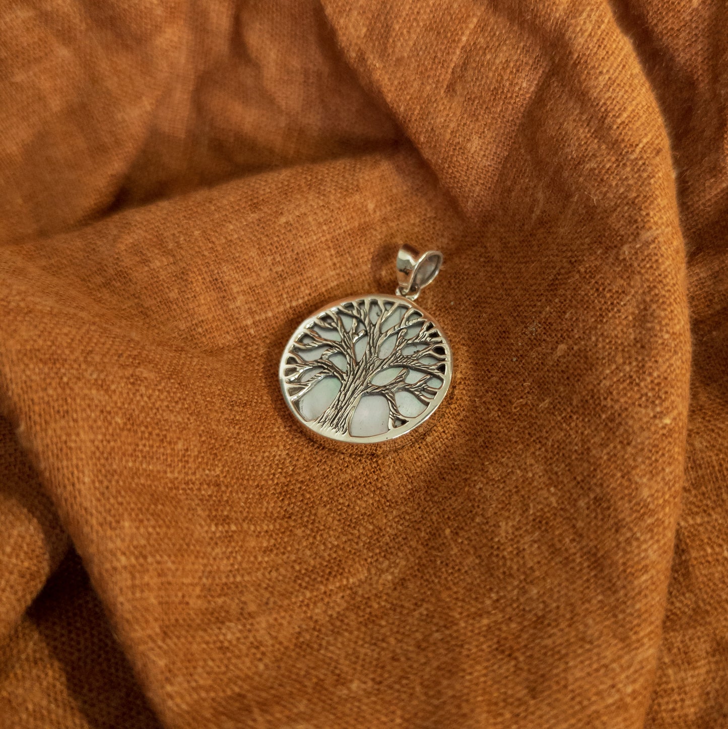 Silver Tree Pendant - Round Tree of Life | Handmade Silver Jewellery - Textile Traders