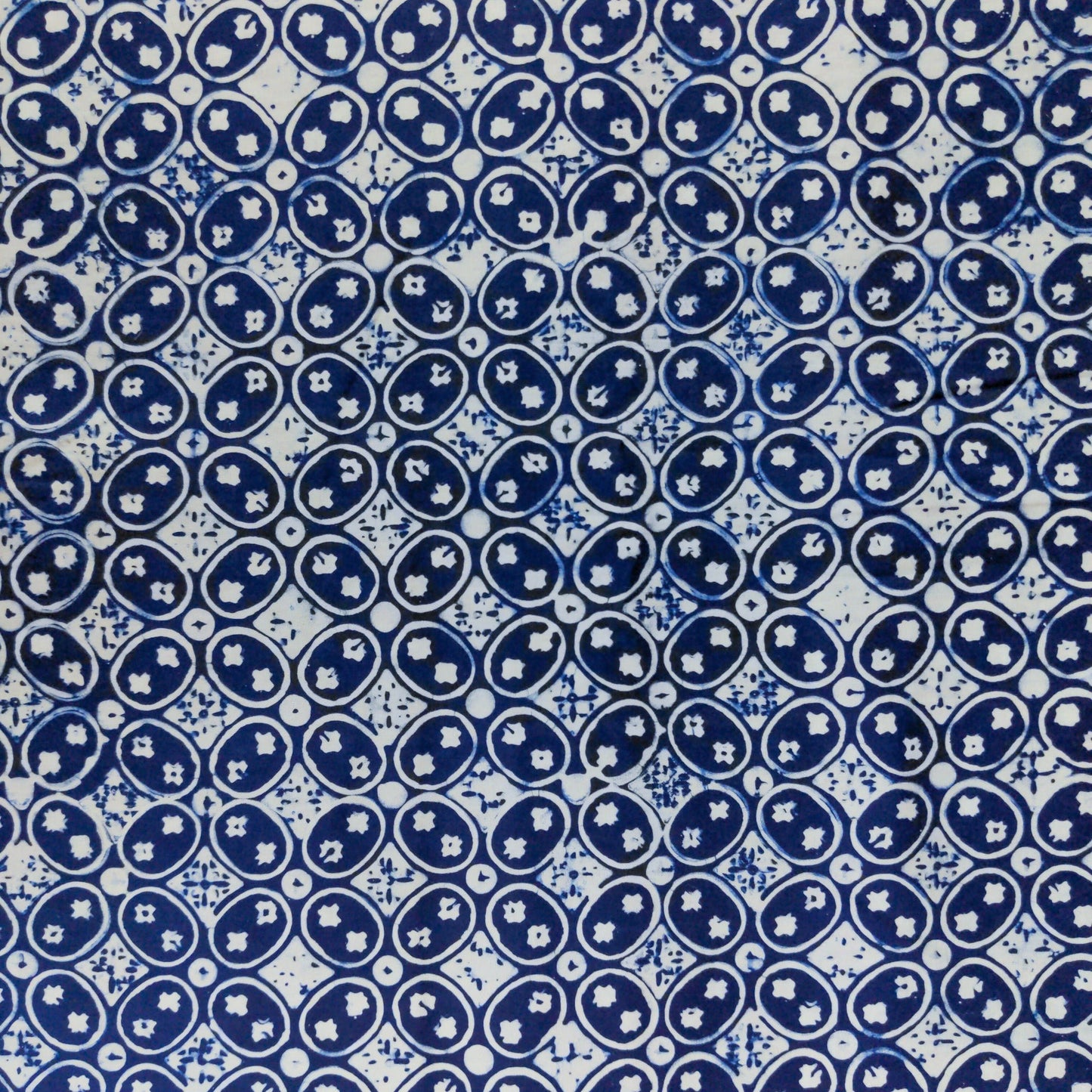 Traditional Blue & White Batik - Kawung Design | 112cm Wide | Indonesian - Textile Traders