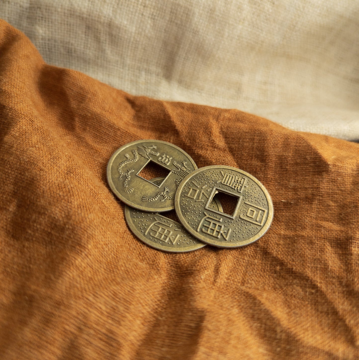 Large Chinese Coins | Brass - Coloured Feng Shui Charms | Set of 3 - Textile Traders