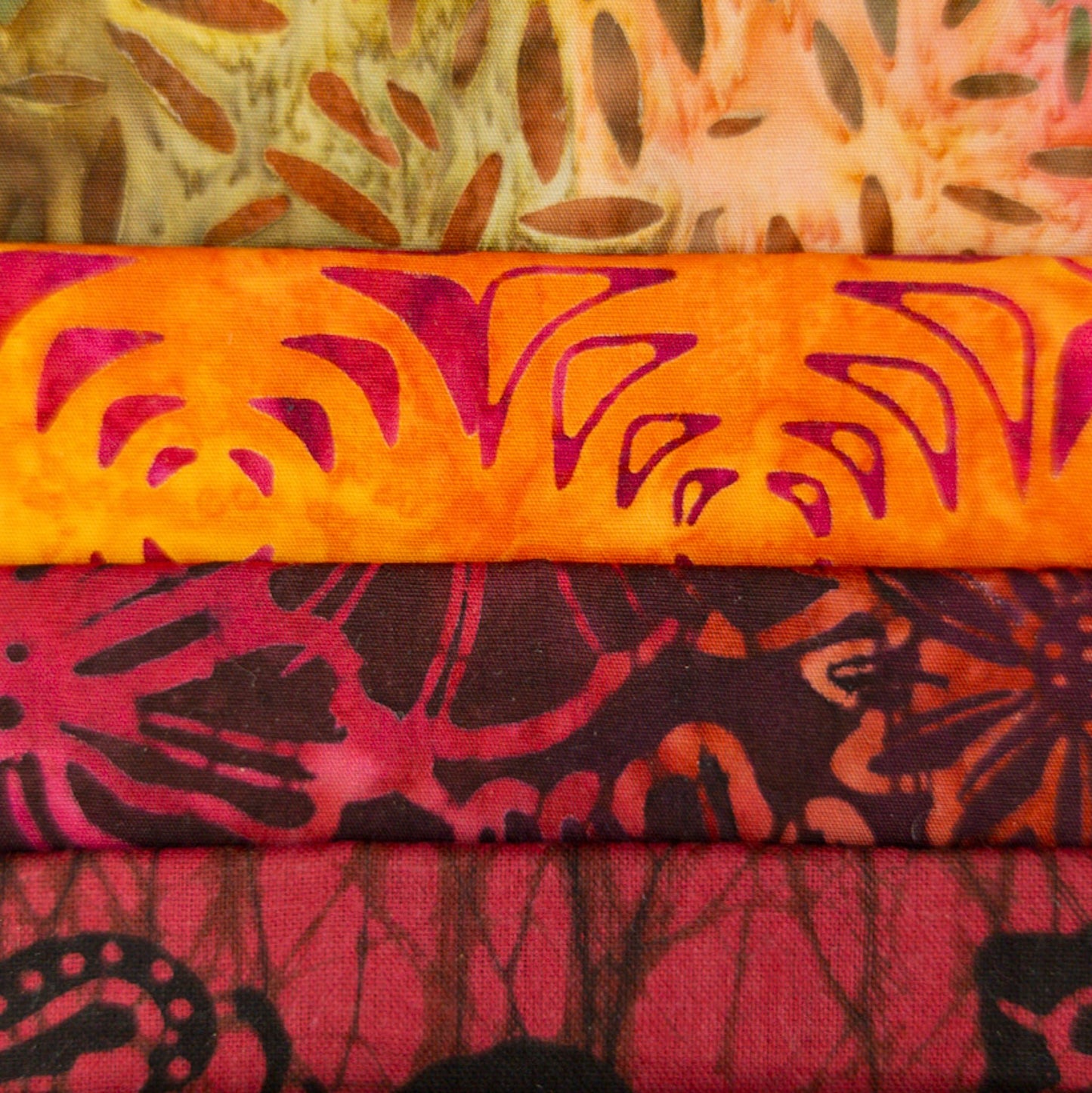 Fat Quarter Set - Red and Orange Batik - 4 pack - Textile Traders