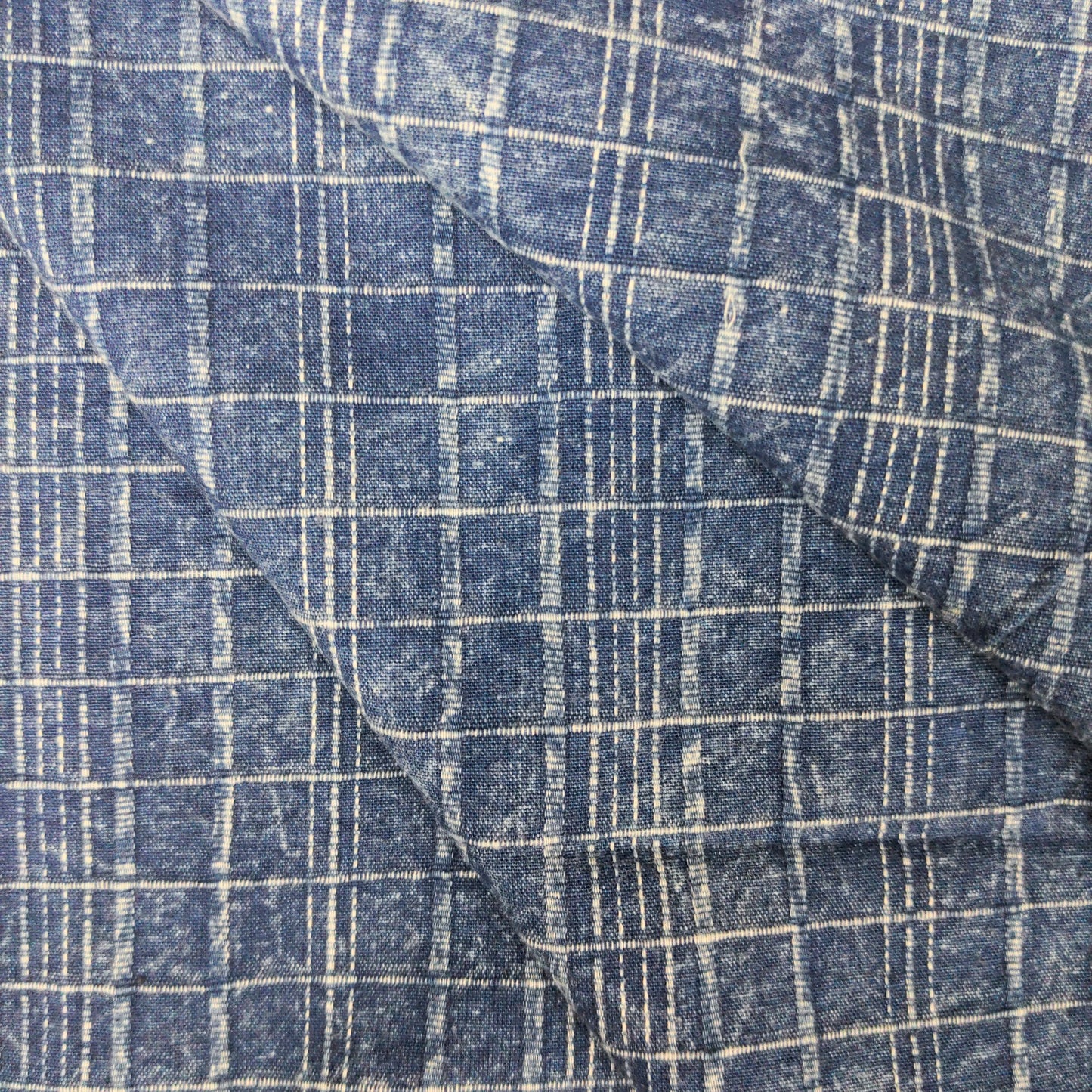 Light Blue Stonewash Checked Fabric | Indigo Fabrics | 116cm Wide - Textile Traders