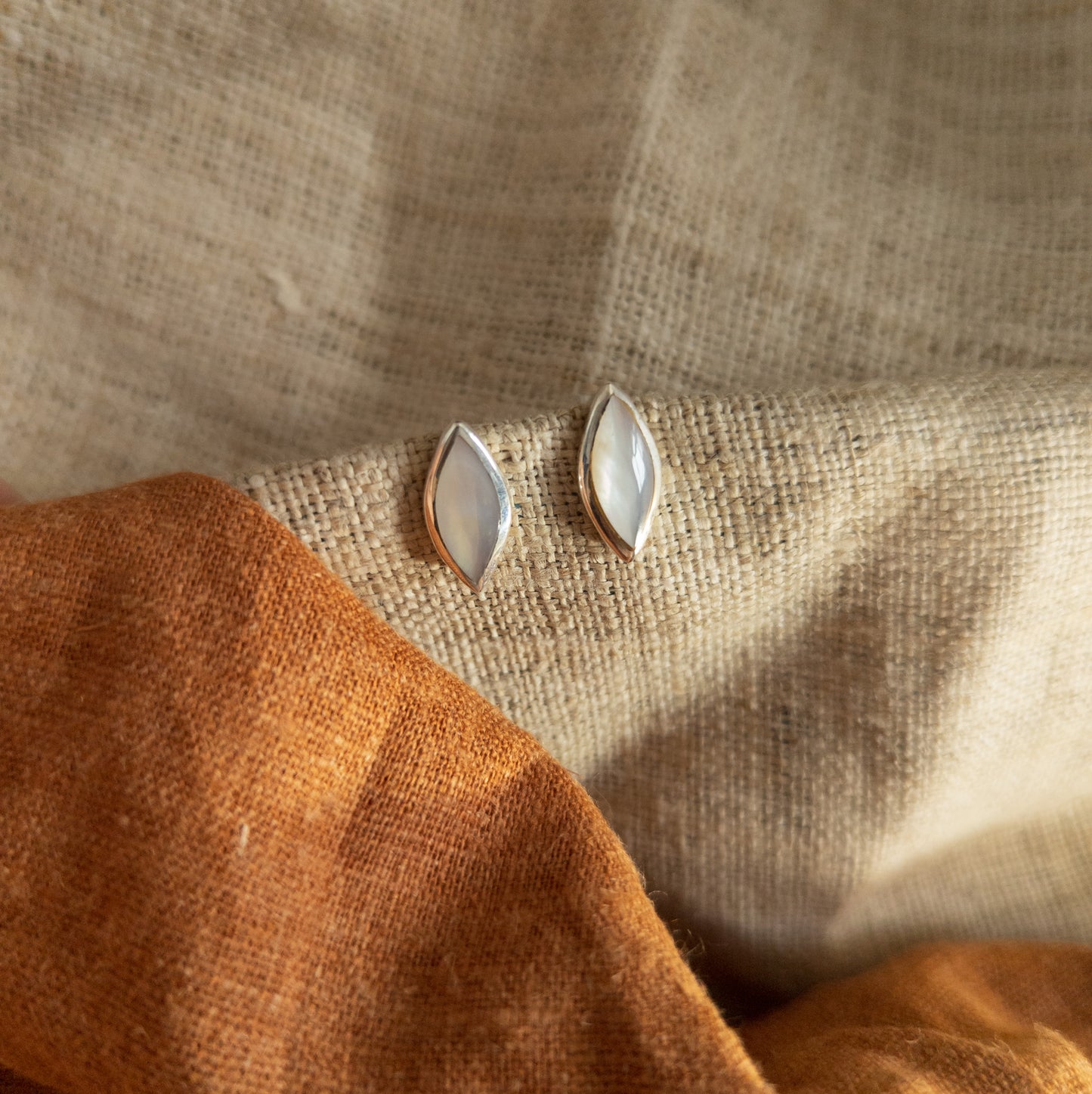 Oval Silver Studs - Semi Precious Earrings - Handmade Indonesian Jewellery - Textile Traders