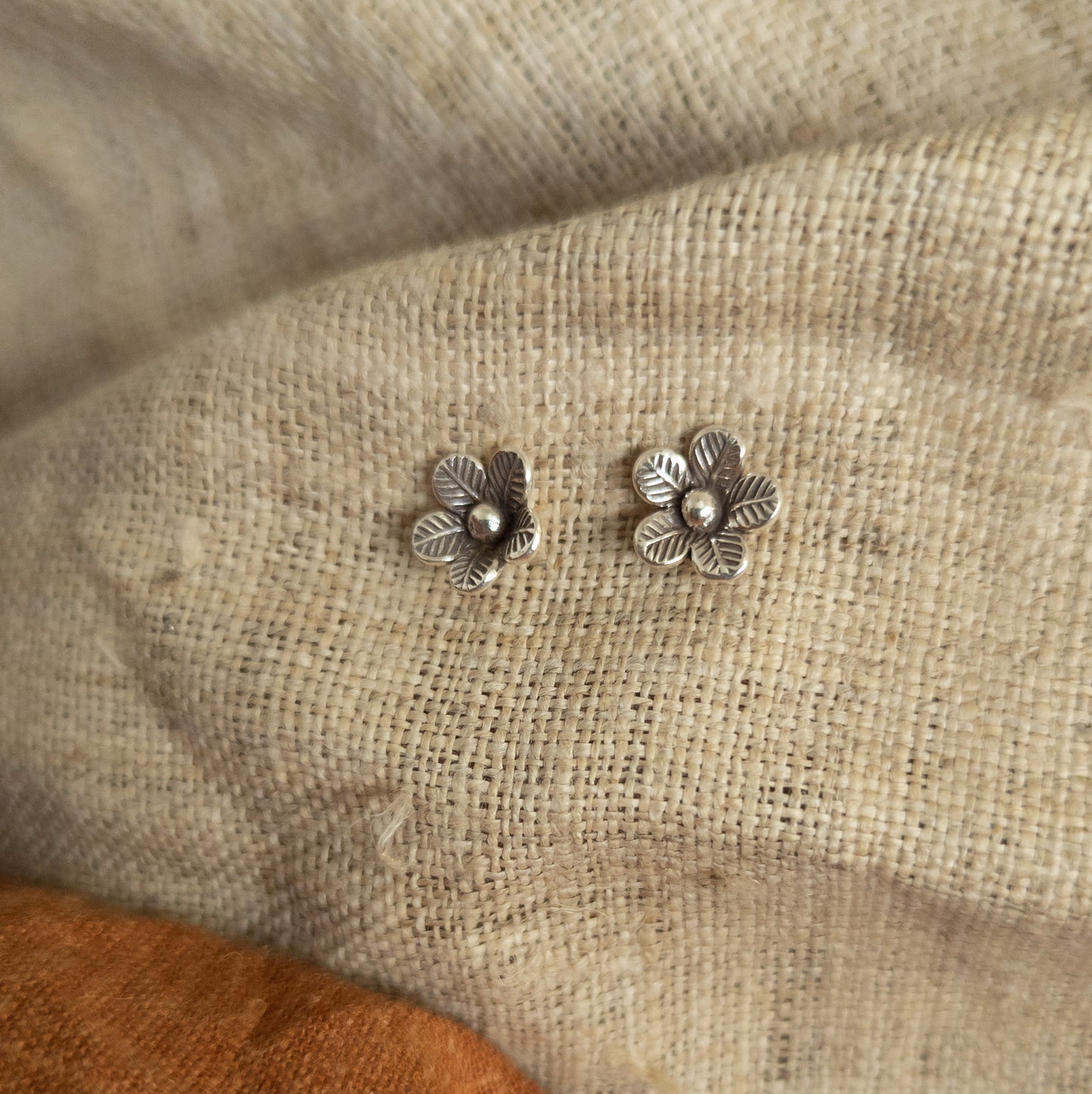Silver Flower Studs - Handmade Hill Tribe Jewellery - Textile Traders