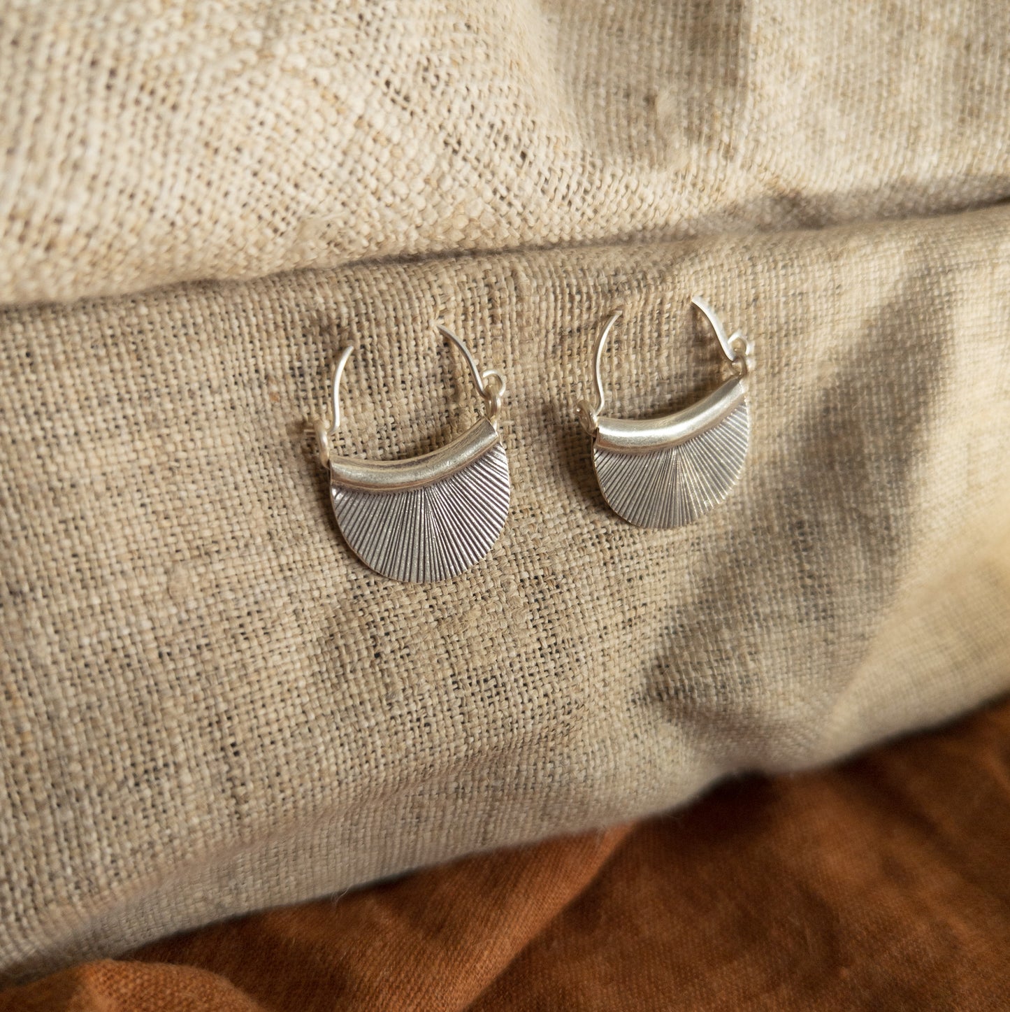 Fan Shaped Silver Earrings | Hill Tribe Jewellery - Textile Traders