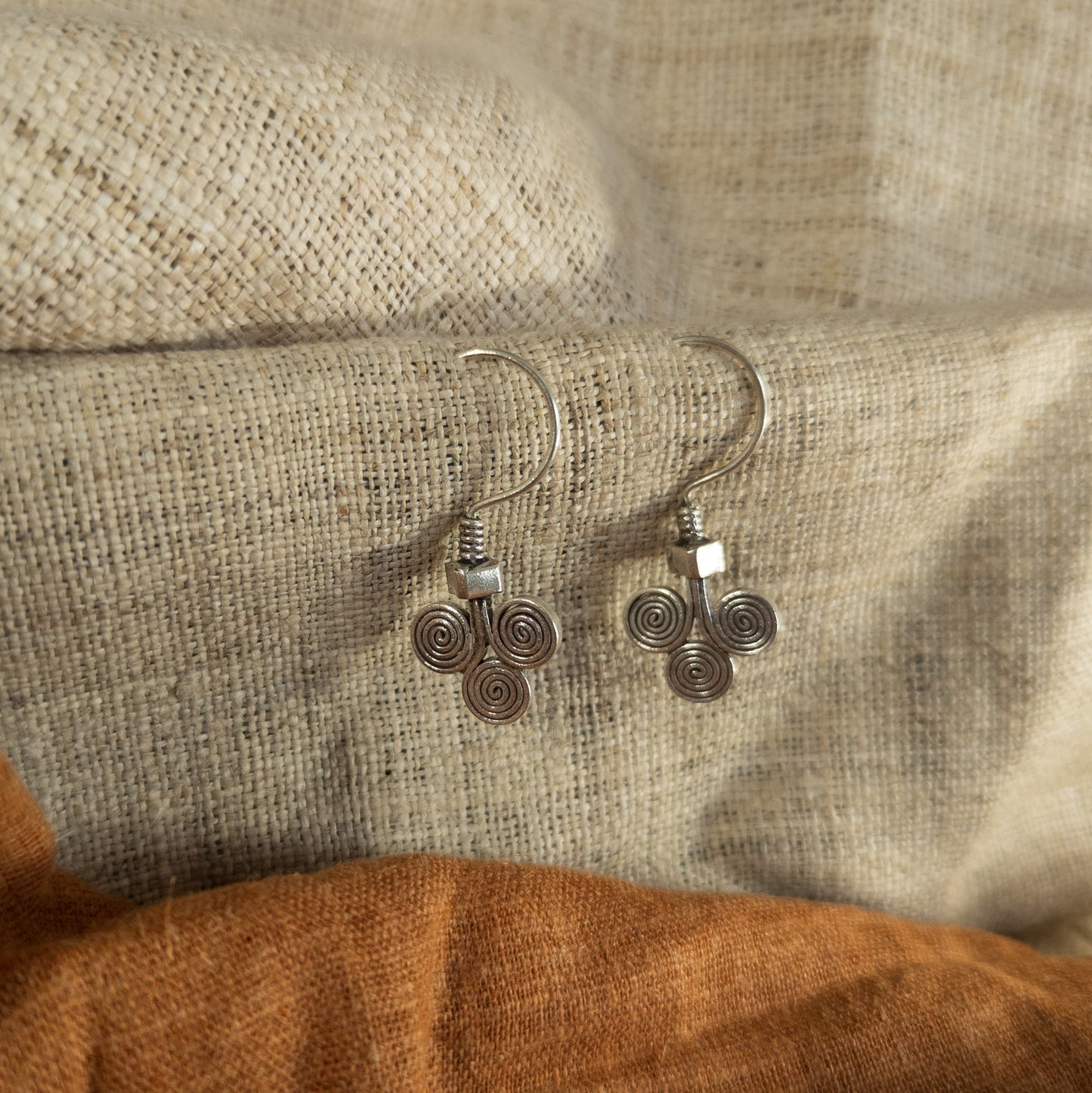 Triple Spiral Earrings - Silver Hill Tribe Jewellery - Handmade By Hmong Tribe - Textile Traders
