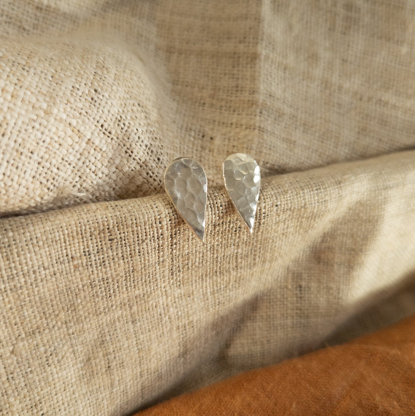 Hammered Silver Teardrop Studs - Hill Tribe Silver Jewellery - Textile Traders