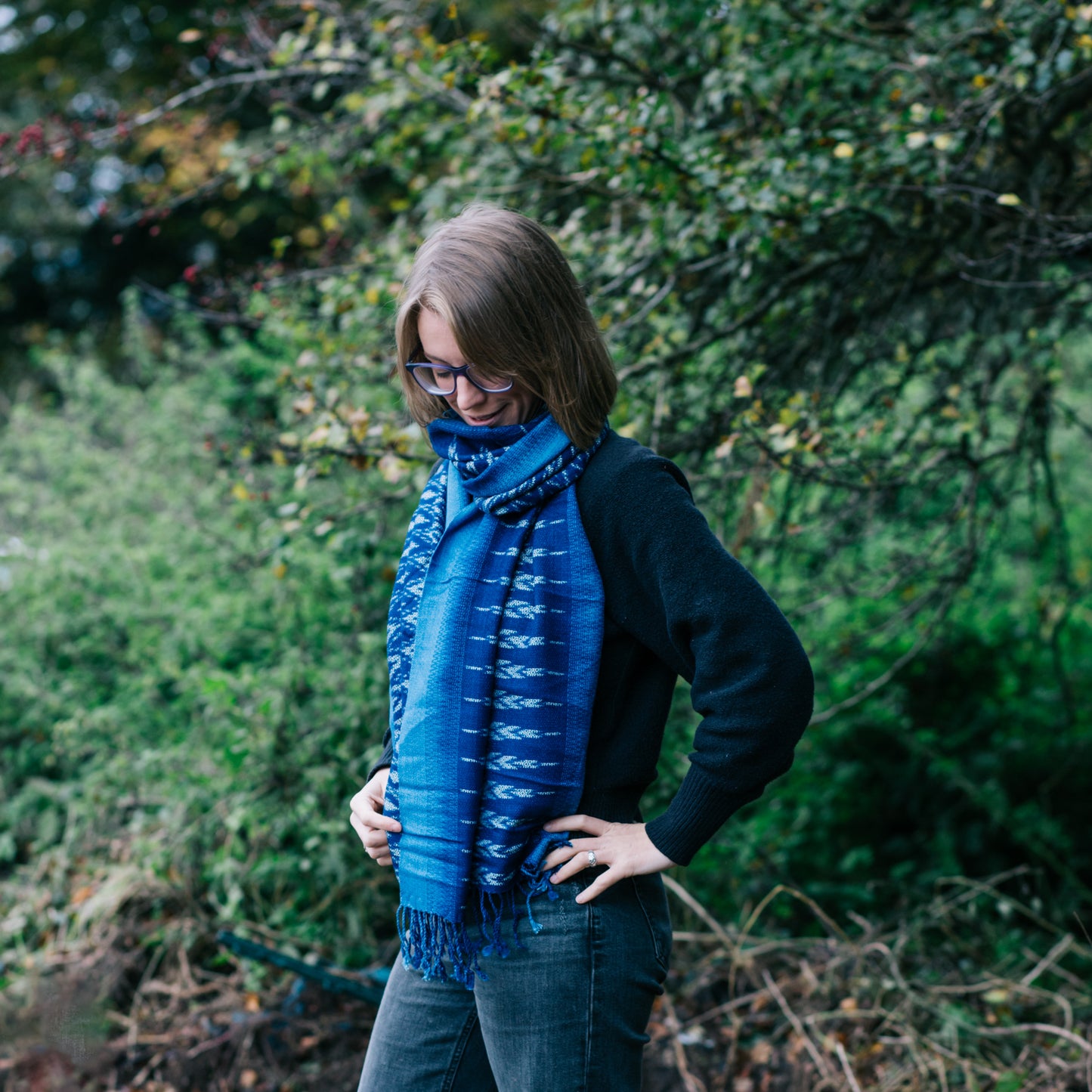 Indigo Rayon Shawl - Handwoven Mutmi Design | 2m x 60cm