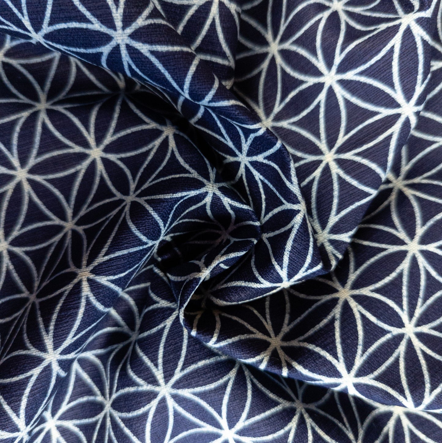 Japanese Circles Fabric | Indigo Cotton Fabric By The Metre | 112cm Wide - Textile Traders