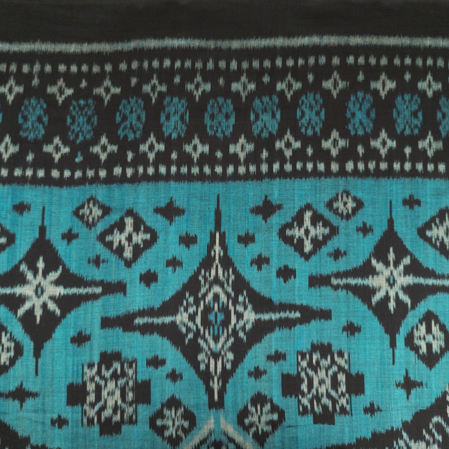Black and Turquoise Ikat Fabric - Handwoven in Bali