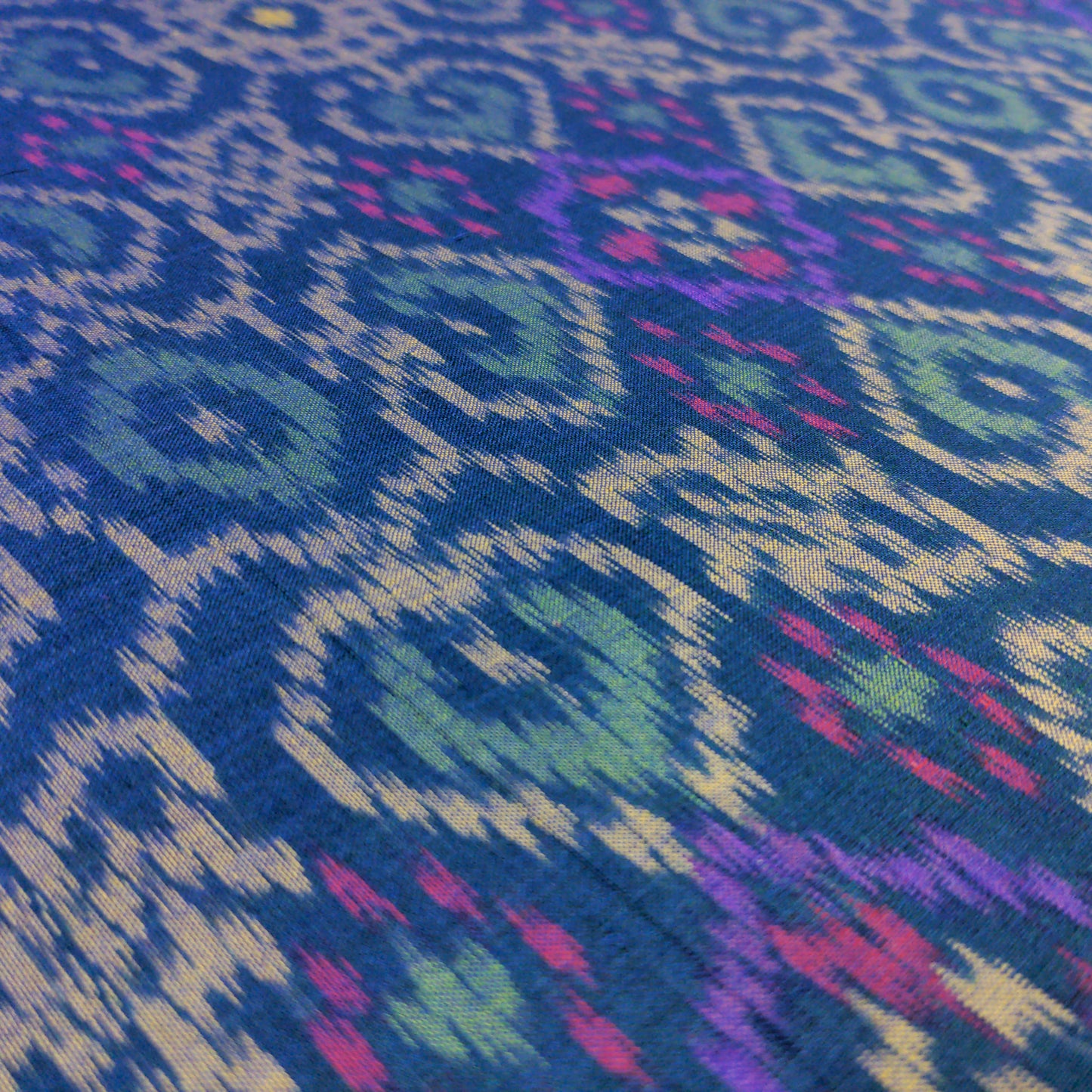 Mint and Blue Ikat Fabric  - Handwoven Indonesian Ikat By The Metre