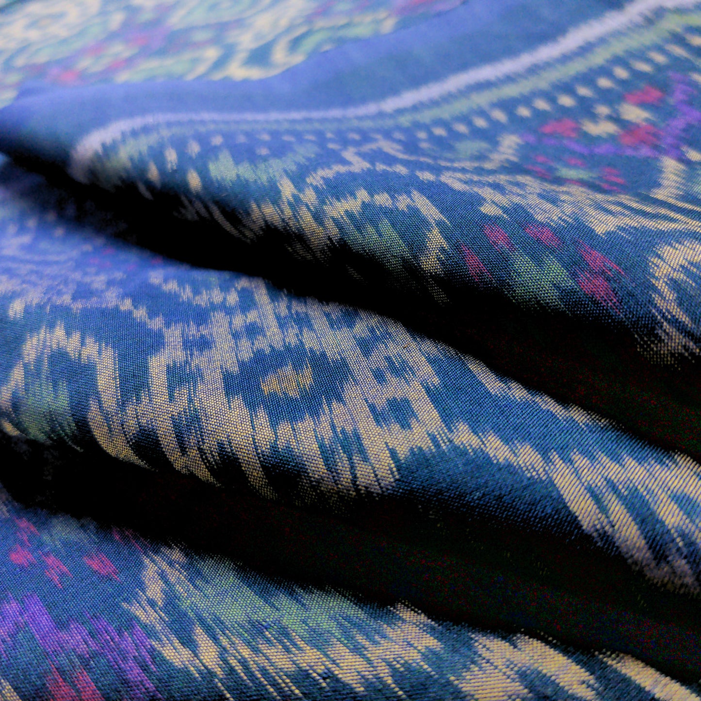 Mint and Blue Ikat Fabric  - Handwoven Indonesian Ikat By The Metre