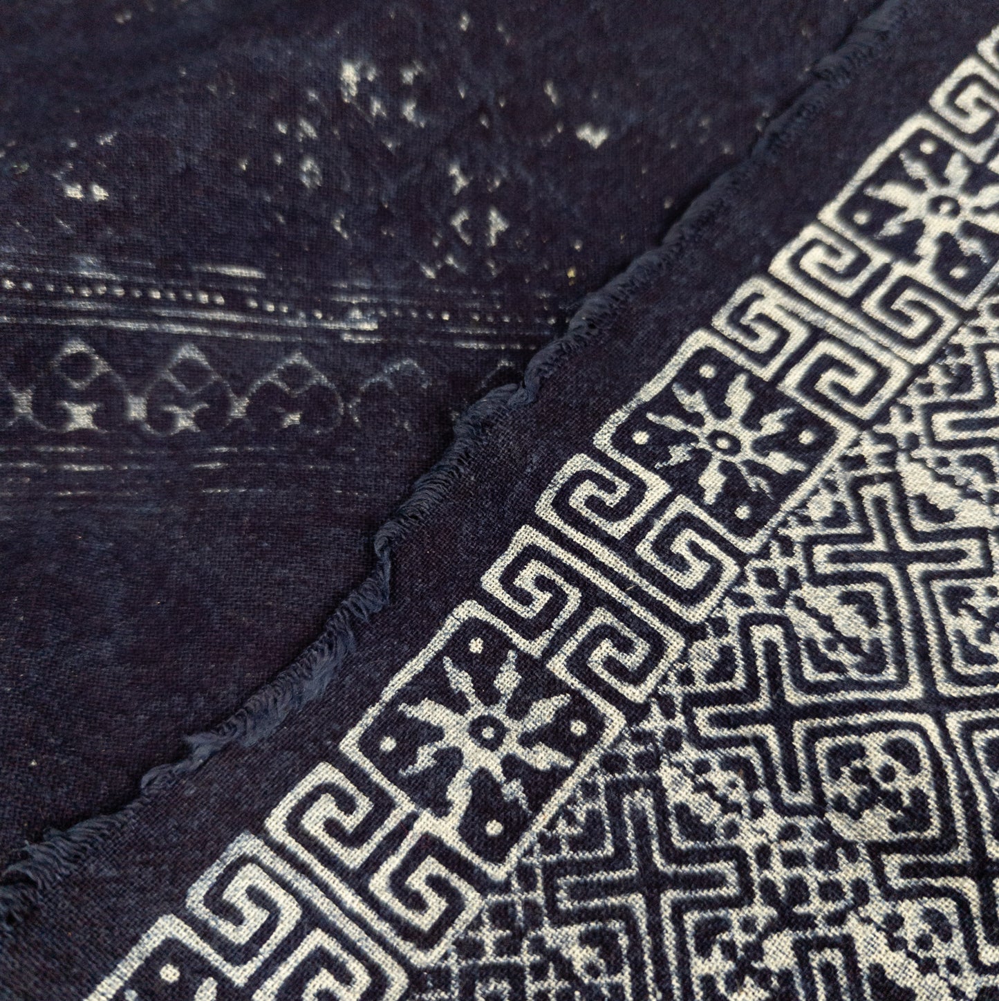 Handwoven Indigo Fabric | Traditional Hill Tribe Batik from Thailand | 38cm Wide - Textile Traders