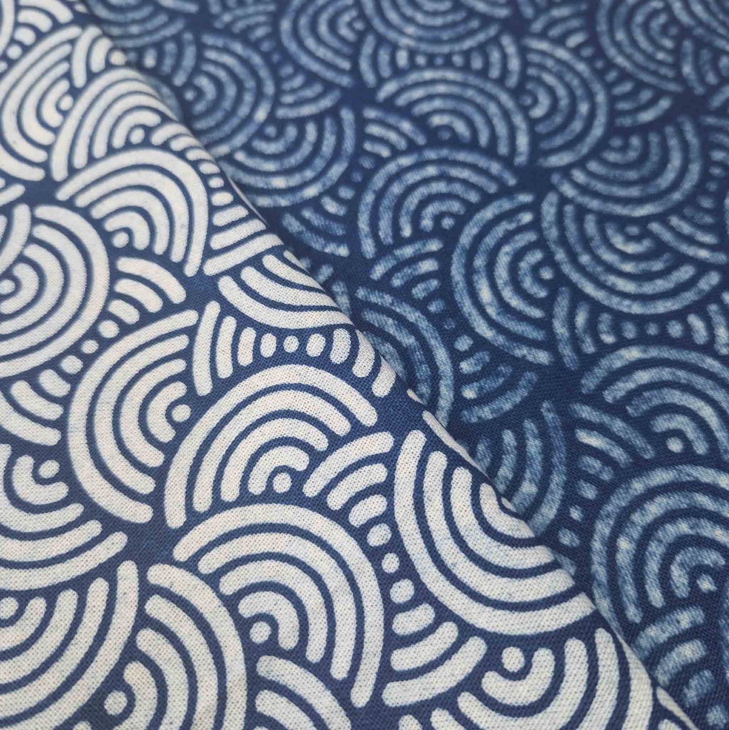 Indigo Cotton Fabric | Japanese Circles Pattern | 110cm Wide - Textile Traders
