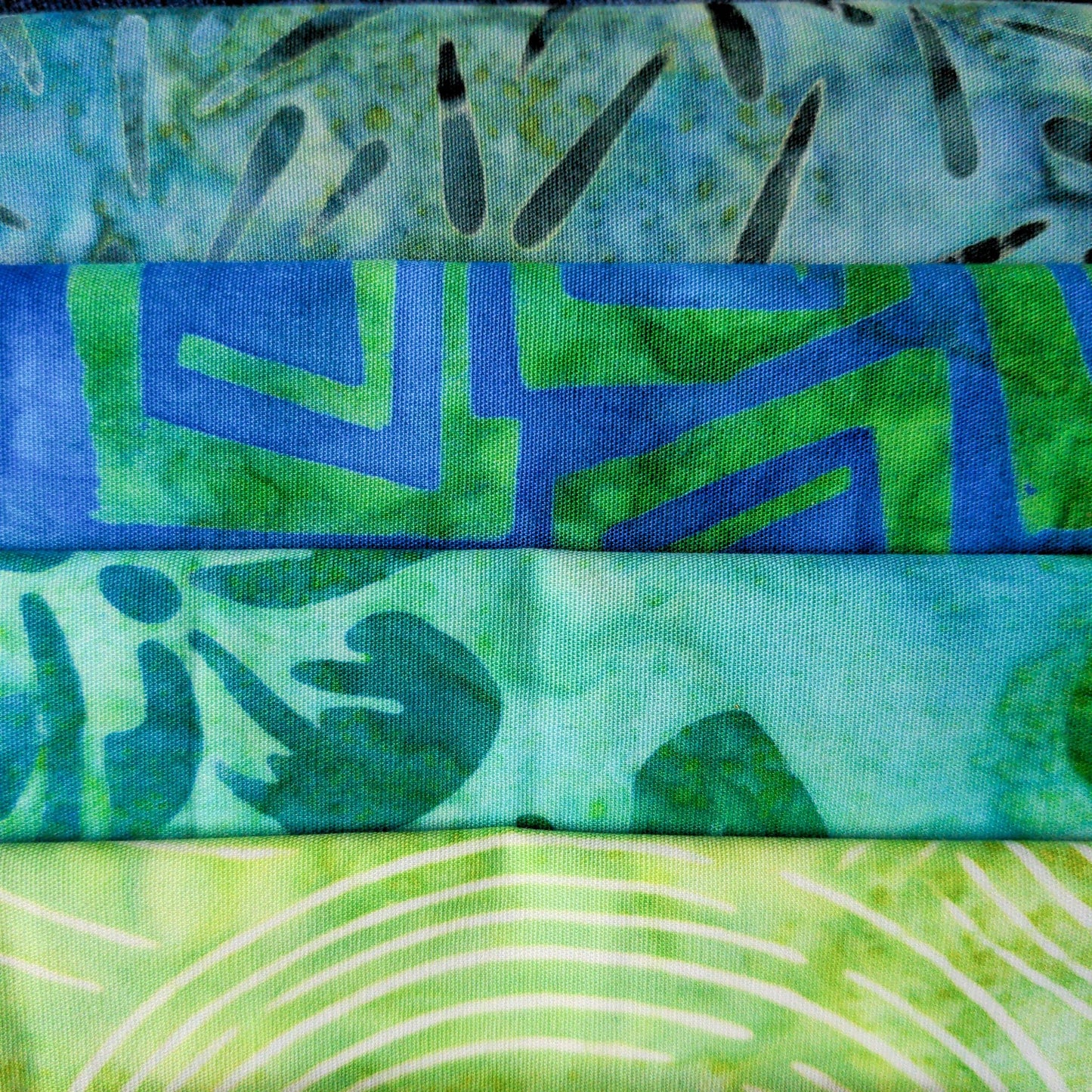 Green Fat Quarter Set - Batik Quilting Fabrics - 4 pack - Textile Traders