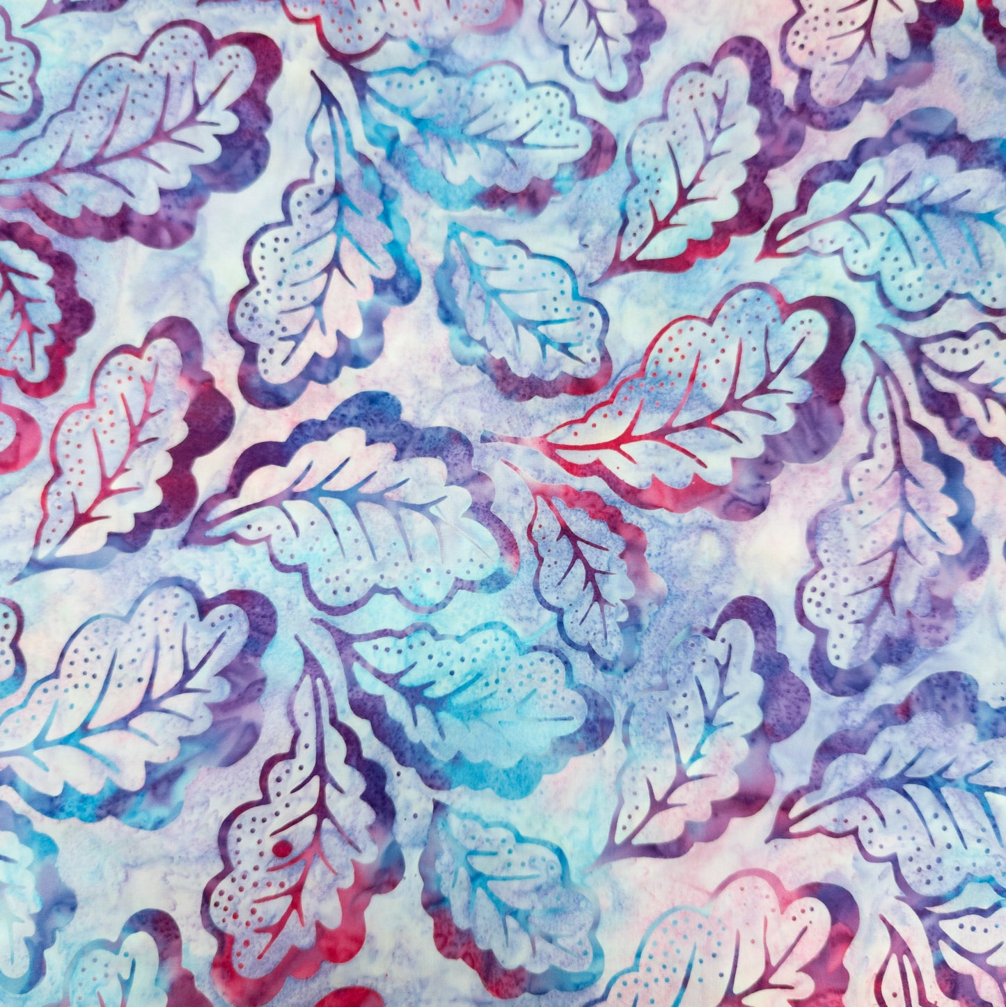 Batik Fabric - Pastel Oak Leaf Design - Balinese Batik By The Metre - Textile Traders