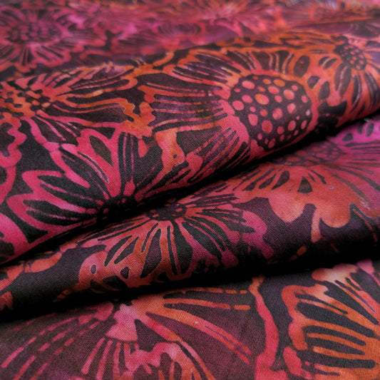 Cotton Batik Fabric - Sunflower Sunset | Deep Red | 112cm Wide