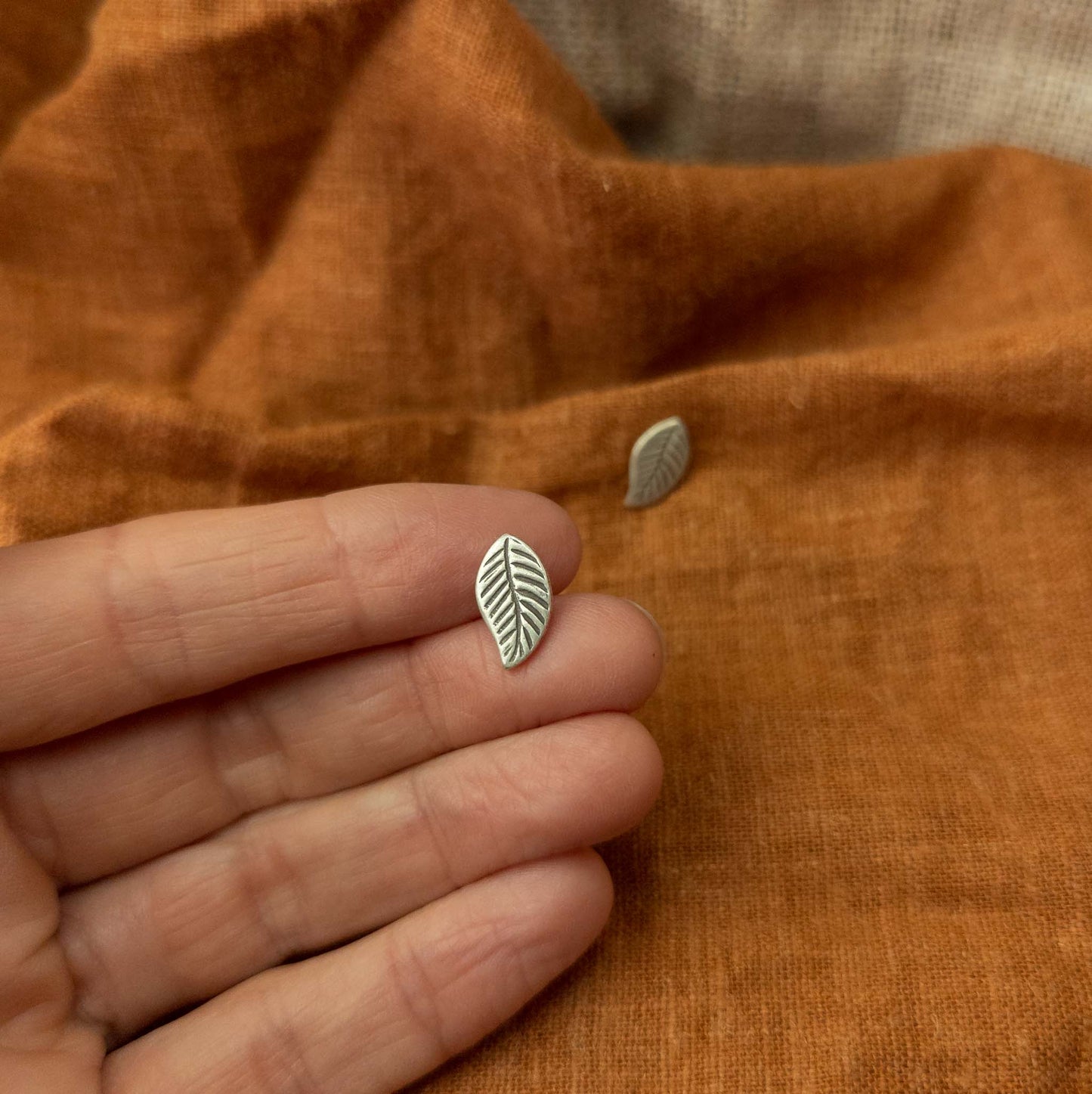 Small Silver Leaf Studs | Karen Hill Tribe Earrings - Textile Traders