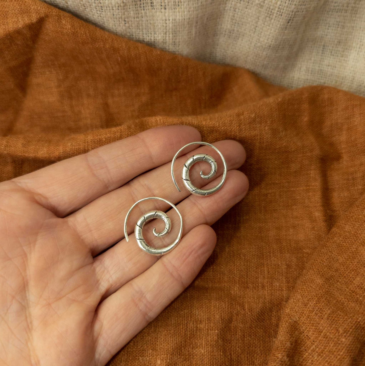 Spiral Hill Tribe Earrings - Handmade Silver Jewellery - Textile Traders