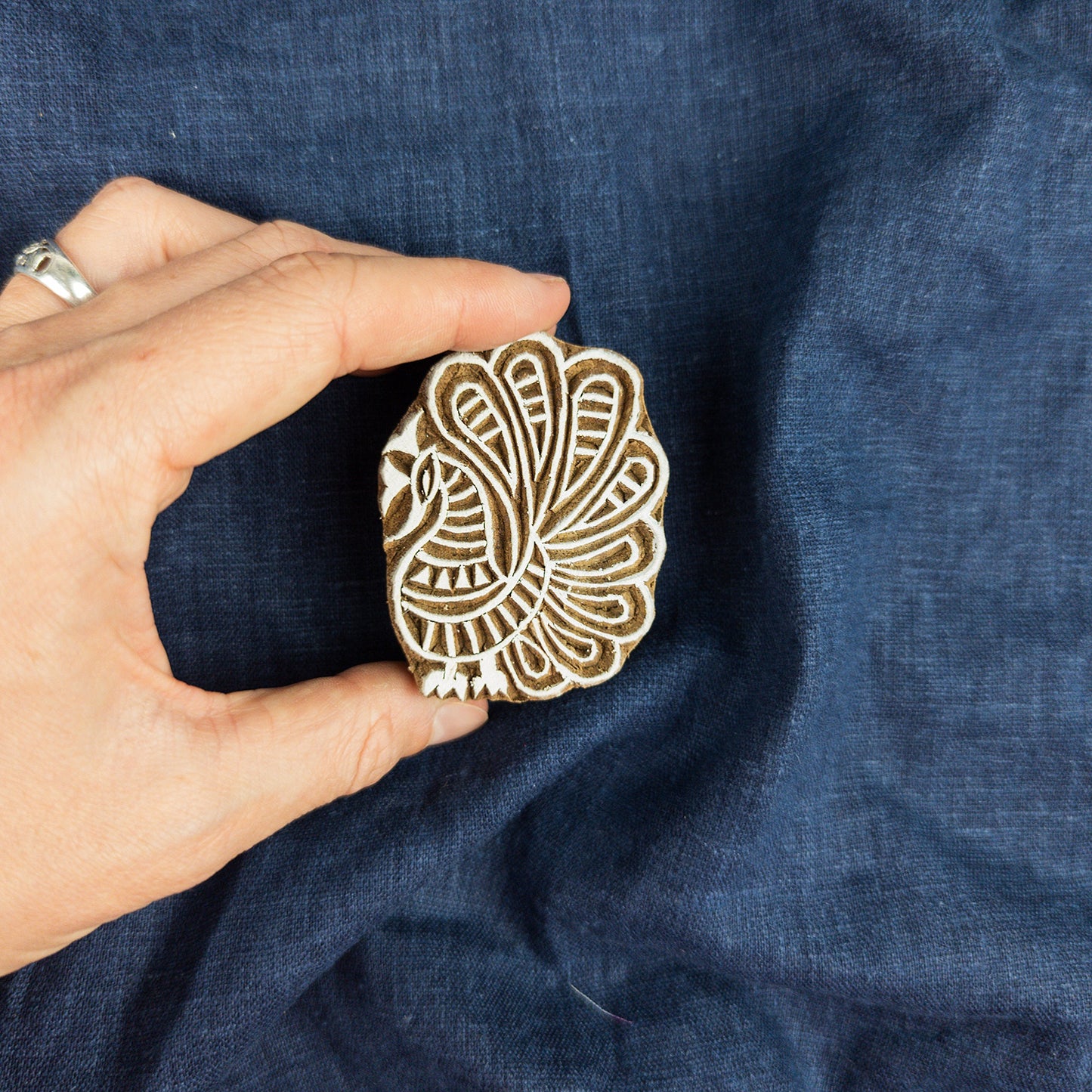 Wooden Peacock Printing Block - Handcrafted Fabric Printing and Batik Tools