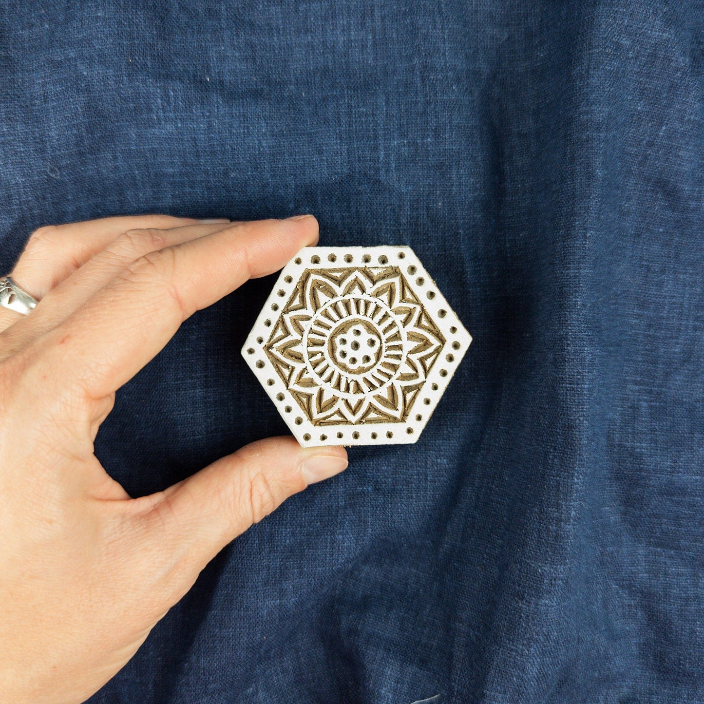 Wooden Hexagon Mandala Printing Block | Fabric Printing and Batik Stamps - Textile Traders