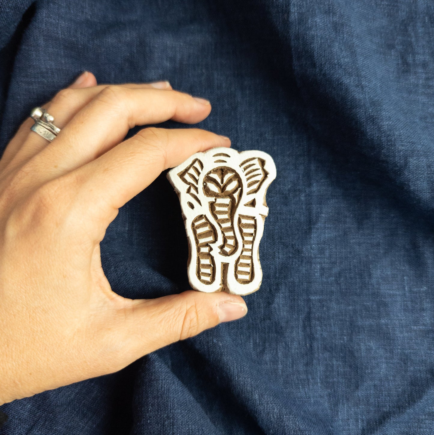 Wooden Block Print Stamp with Elephant Design.