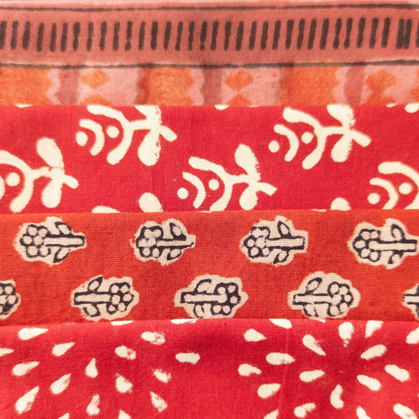 Red Blockprint Fat Quarters | Indian Quilting Fabric | 4 Pack - Textile Traders