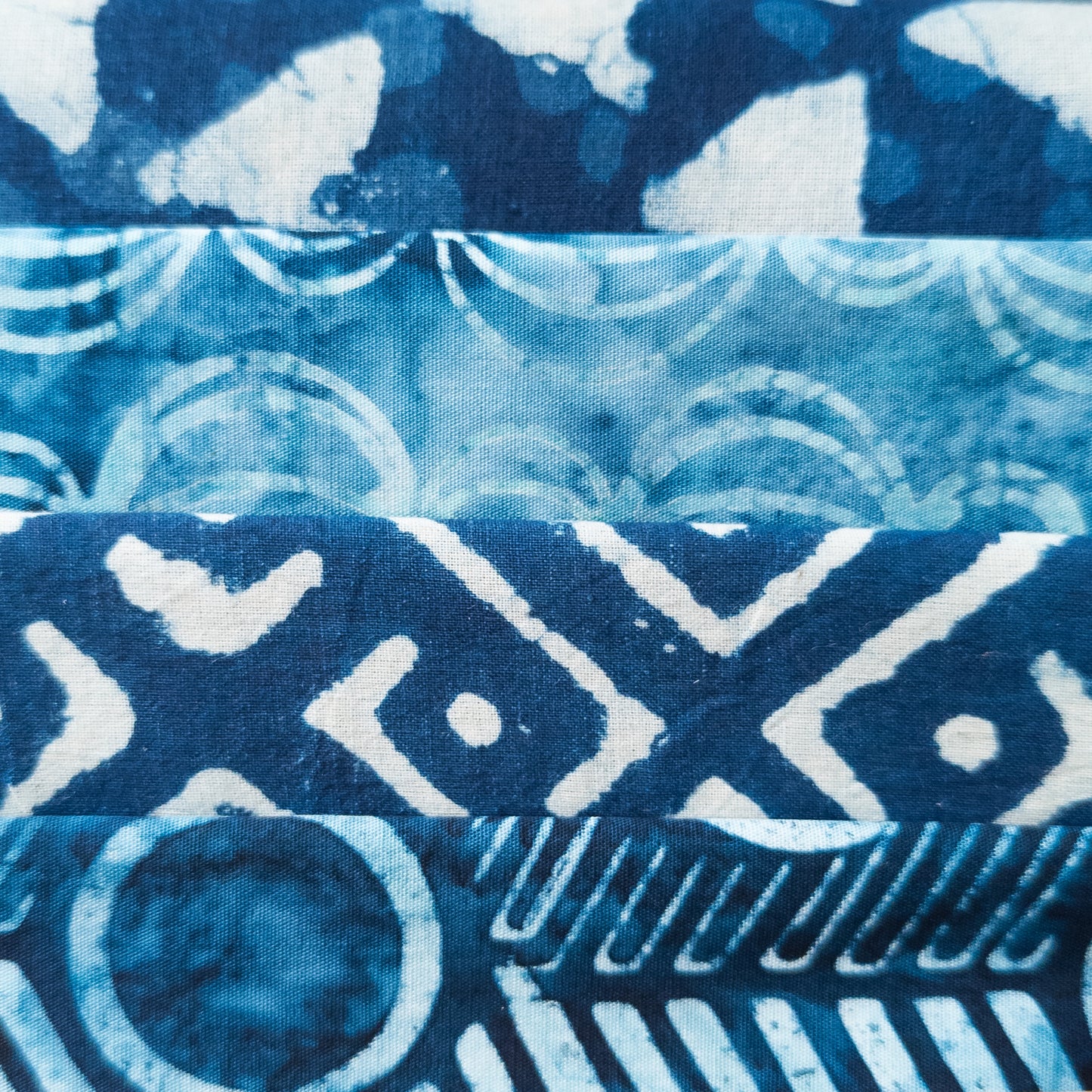 Dabu and Batik Fat Quarters | Resist Dyed Fabric | 4 pieces - Textile Traders