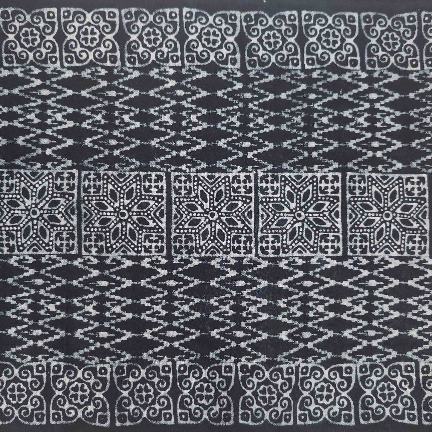 Handwoven Hilltribe Batik Fabric | Indigo Star Tile | 38cm Wide
