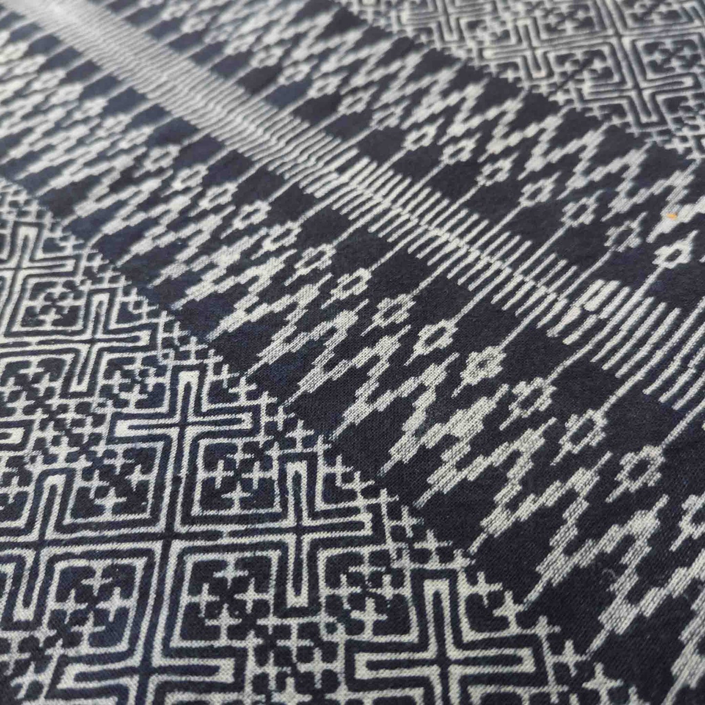 Handwoven Hilltribe Batik Fabric | Indigo Zig Zag | 38cm Wide - Textile Traders
