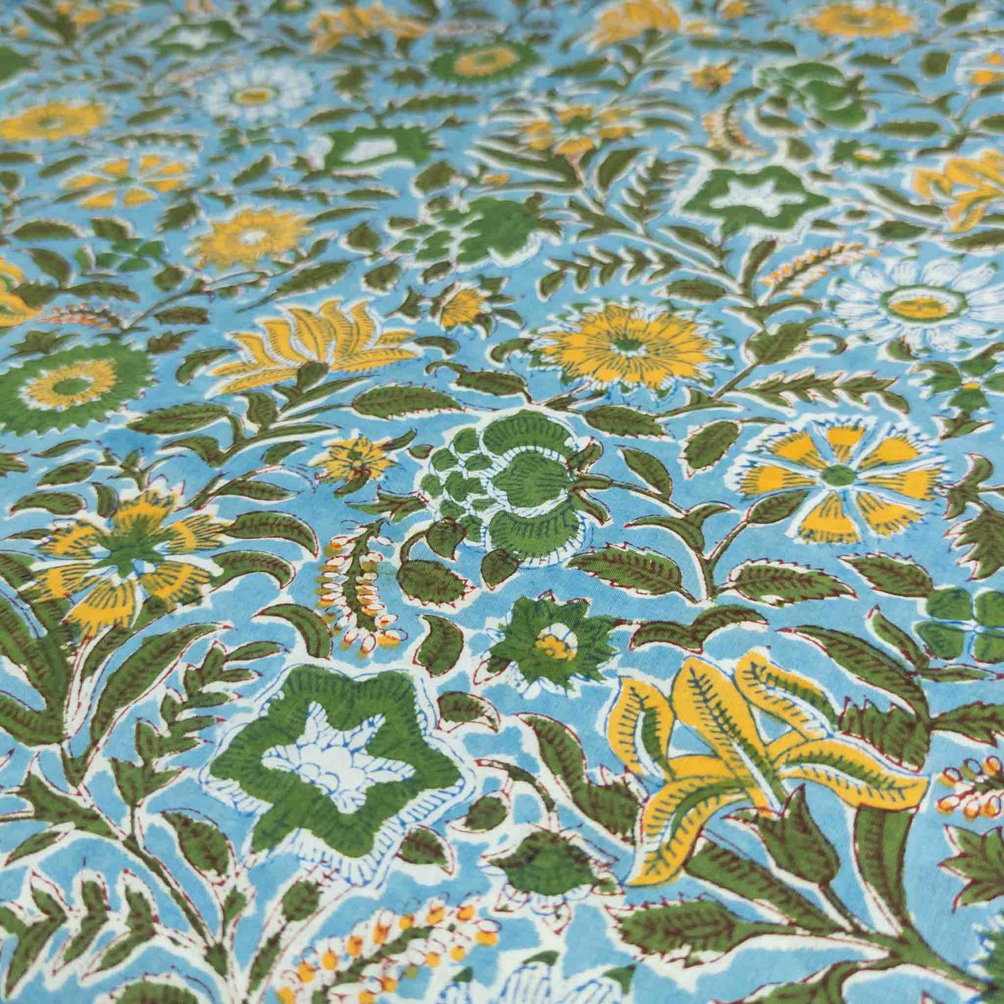 Traditional Indian Floral Fabric | 100% Cotton Block Print | 112cm - Textile Traders
