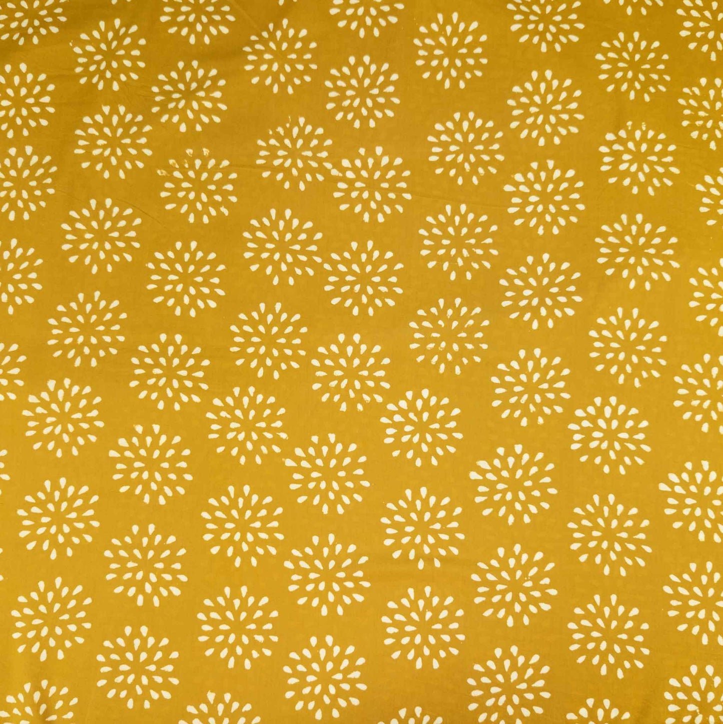 Indian Block Print Fabric - Mustard Dandelion | 100% Cotton | 112cm - Textile Traders