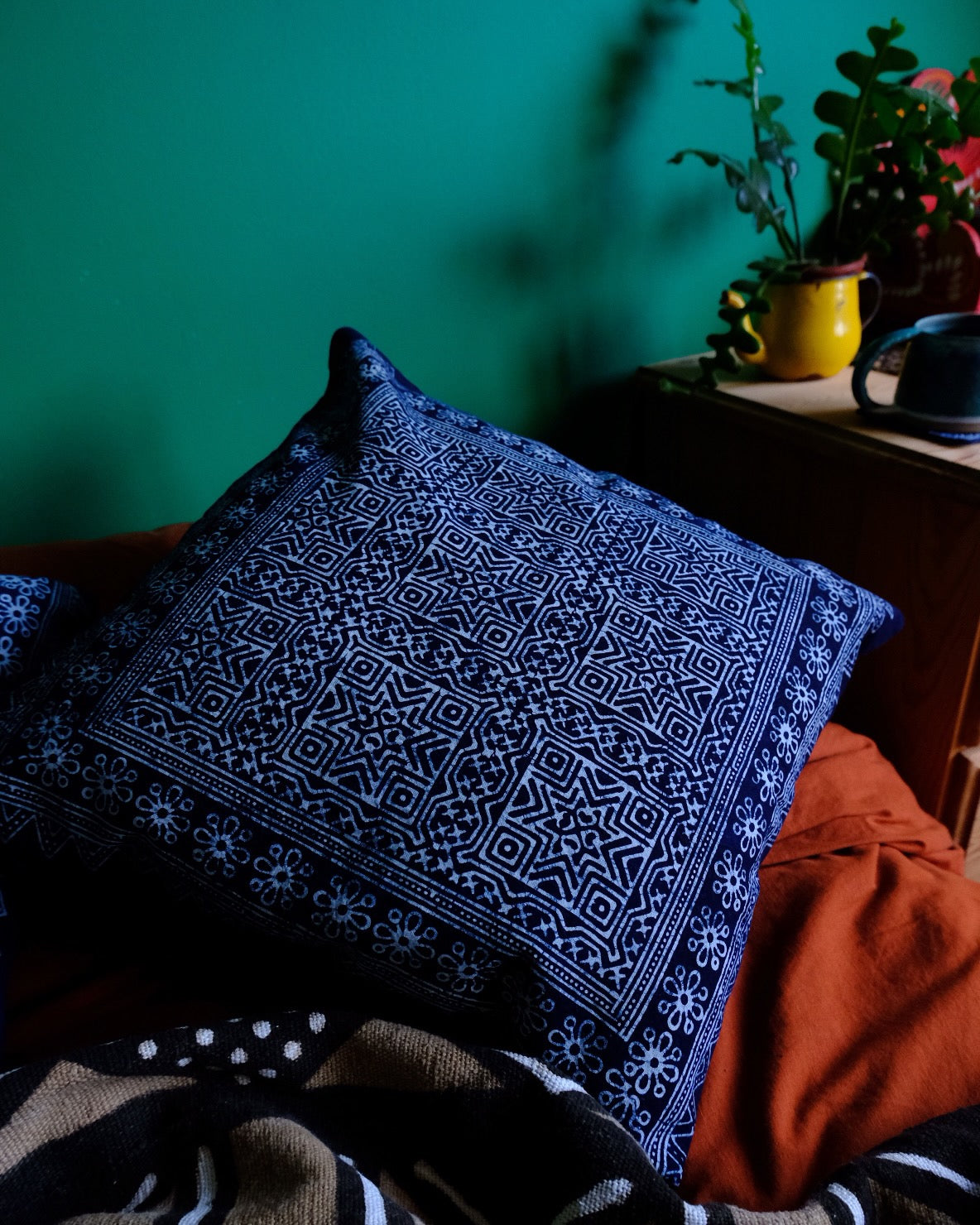 Handmade Indigo Cushion Cover | Hmong Hill Batik Textiles - Star | 18" x 18"