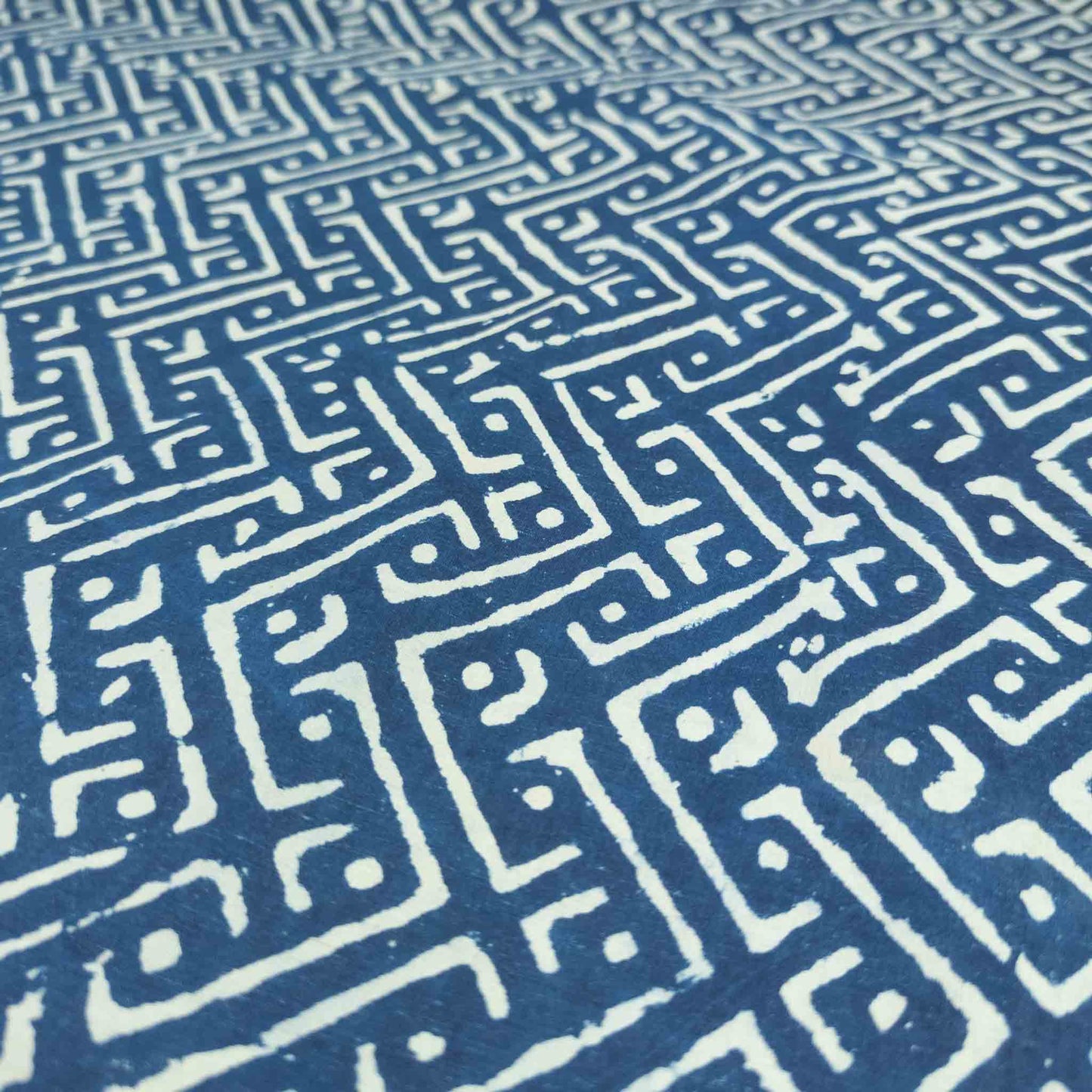 Indian Block Print Fabric - Indigo Cotton | Authentic Mud Resist Dabu | 112cm Wide - Textile Traders