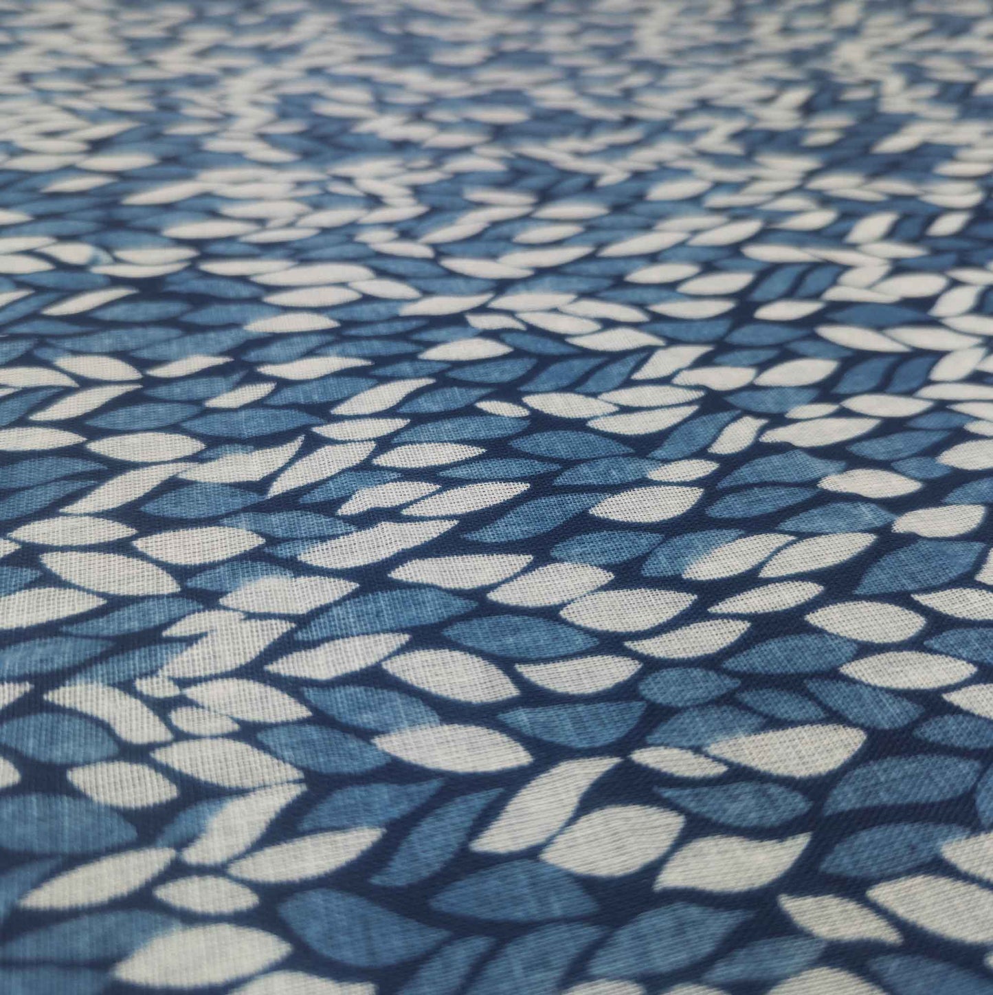 Leaf Print Indigo Fabric | Soft Double Gauze | 118cm - Textile Traders