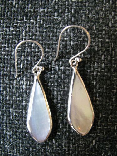 Photo of our White shell and silver teardrop earrings