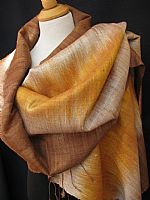 Photo of our Silk ikat shawl - shades of gold and caramel