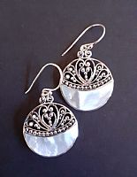 Filigree white shell and silver earrings