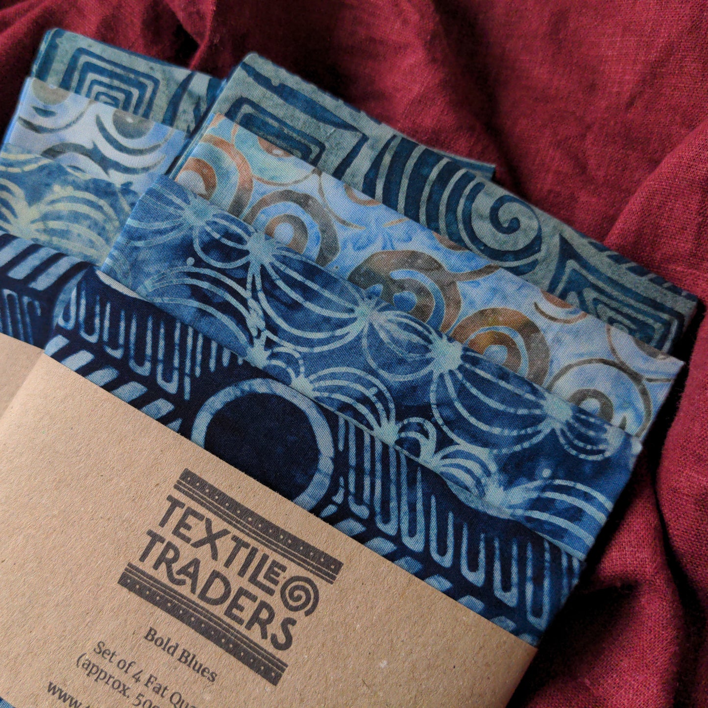 Bold Blue Fat Quarter Set - Batik Quilting Fabrics - 4 pack