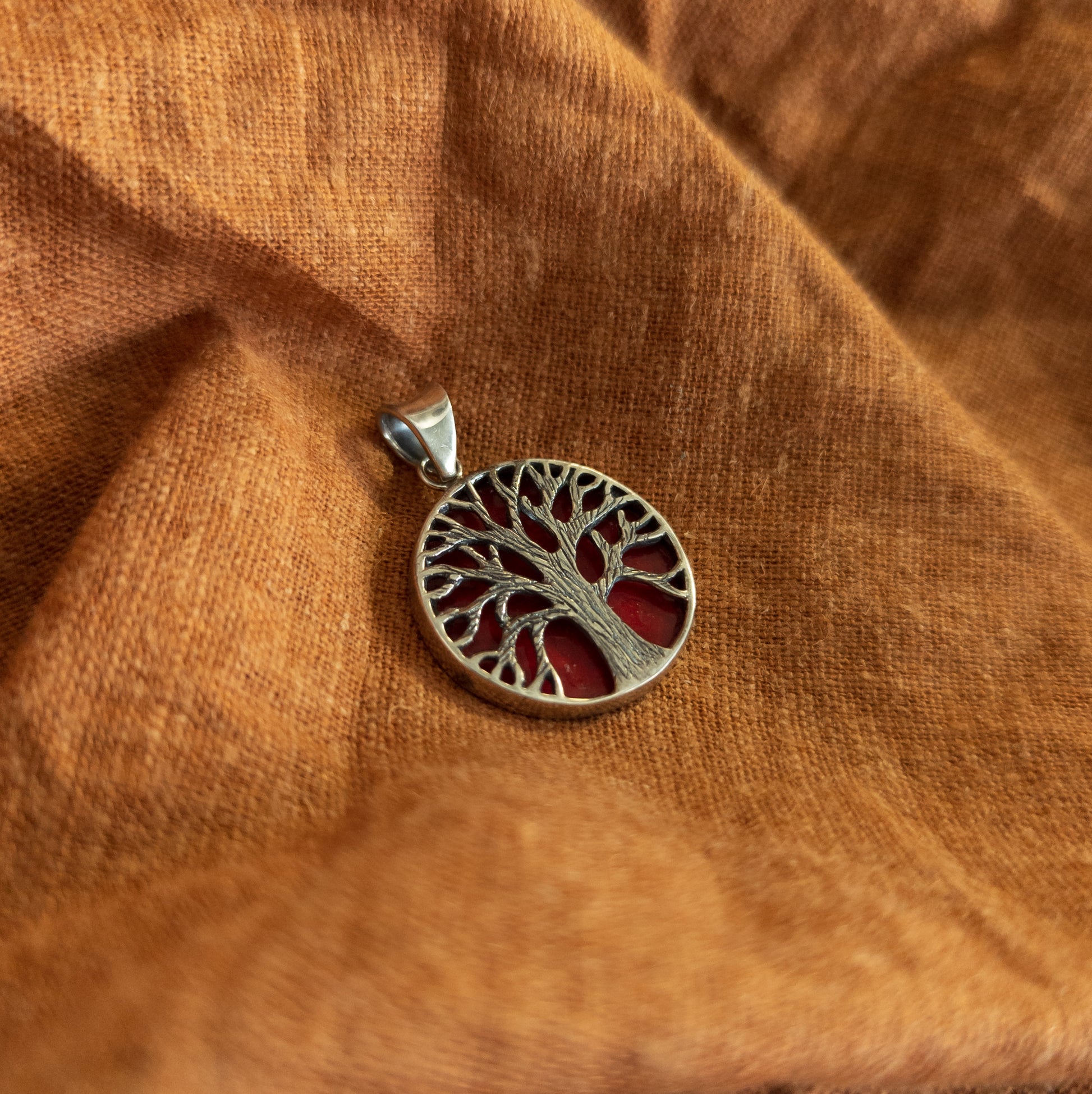 Round Silver Wood Jewelry Silver Tree Pendant Round Shape