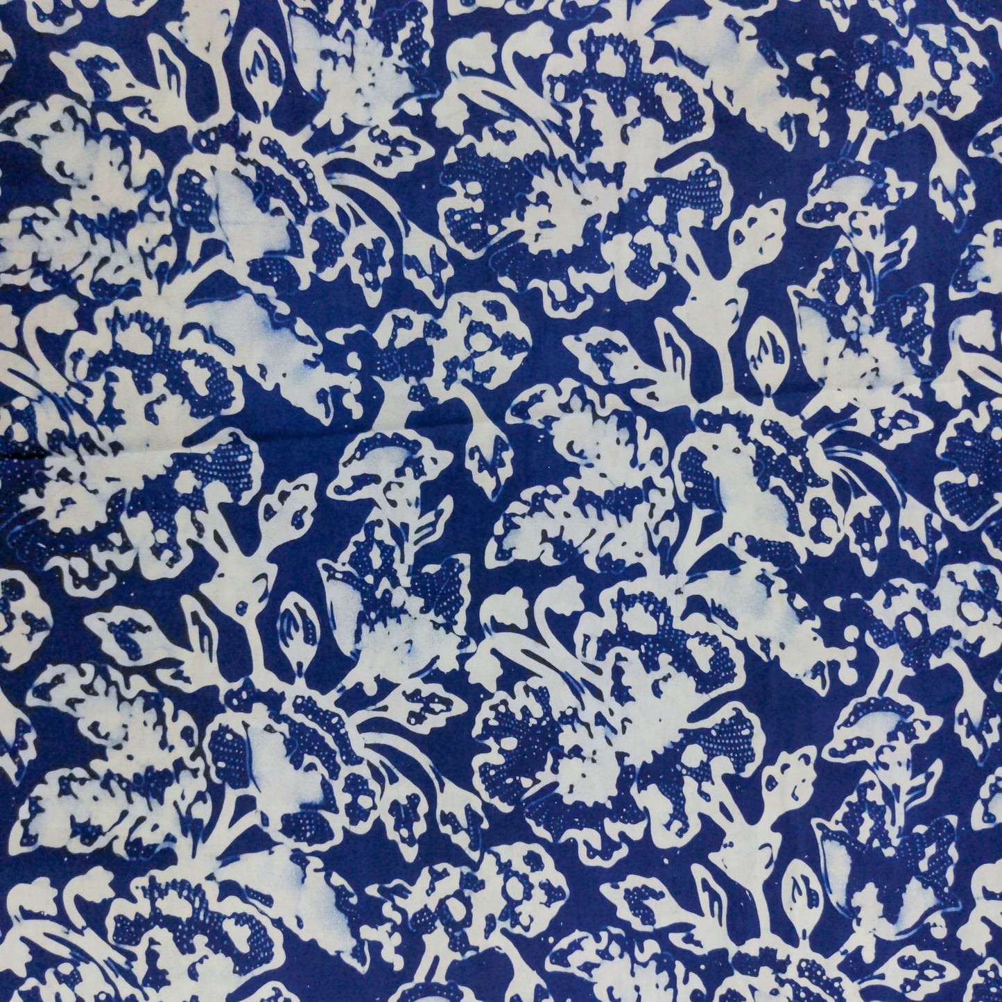 Traditional Blue & White Batik - Abstract Flowers | 112cm Wide | Indonesian