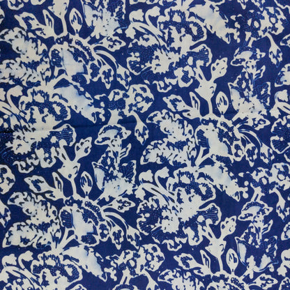 Traditional Blue & White Batik - Abstract Flowers | 112cm Wide | Indonesian
