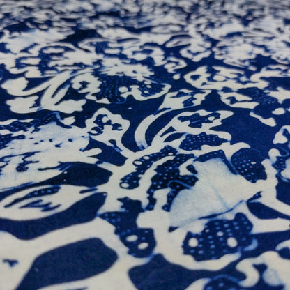 Traditional Blue & White Batik - Abstract Flowers | 112cm Wide | Indonesian