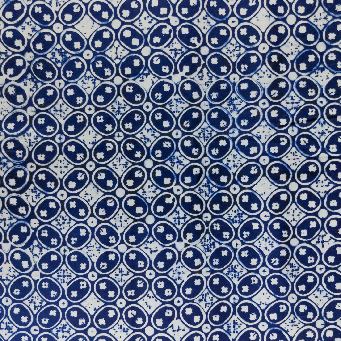 Traditional Blue & White Batik - Kawung Design | 112cm Wide | Indonesian