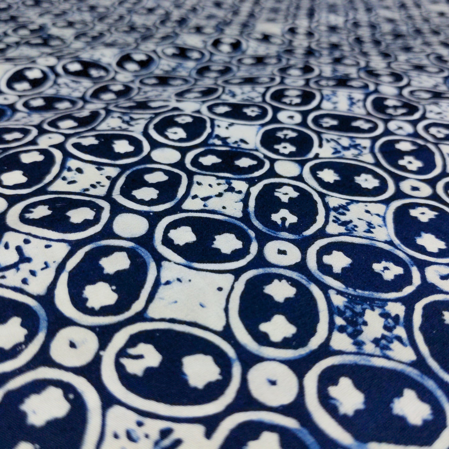 Traditional Blue & White Batik - Kawung Design | 112cm Wide | Indonesian