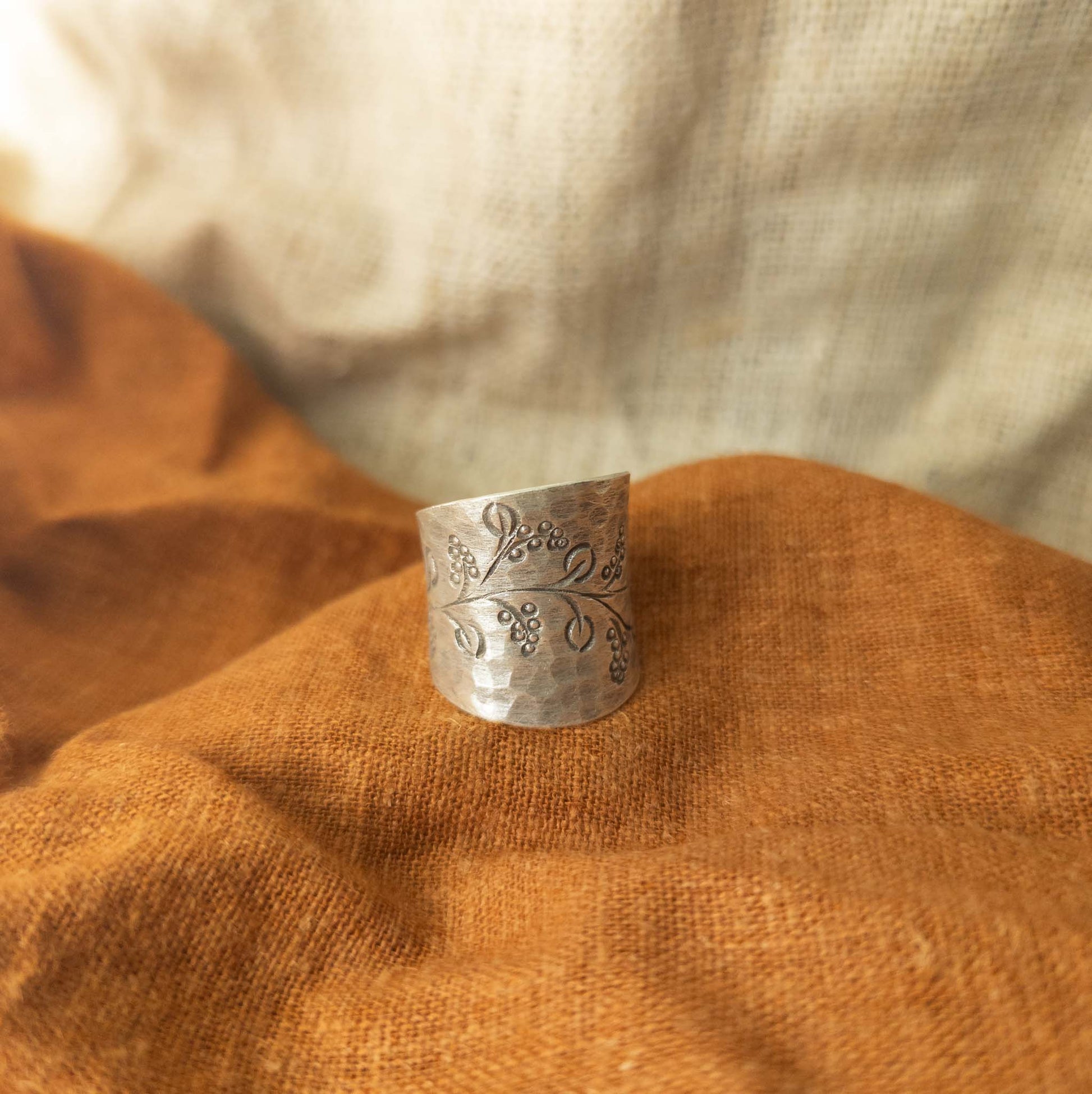 Botanical Ring | Hand Stamped Silver Jewellery - Textile Traders