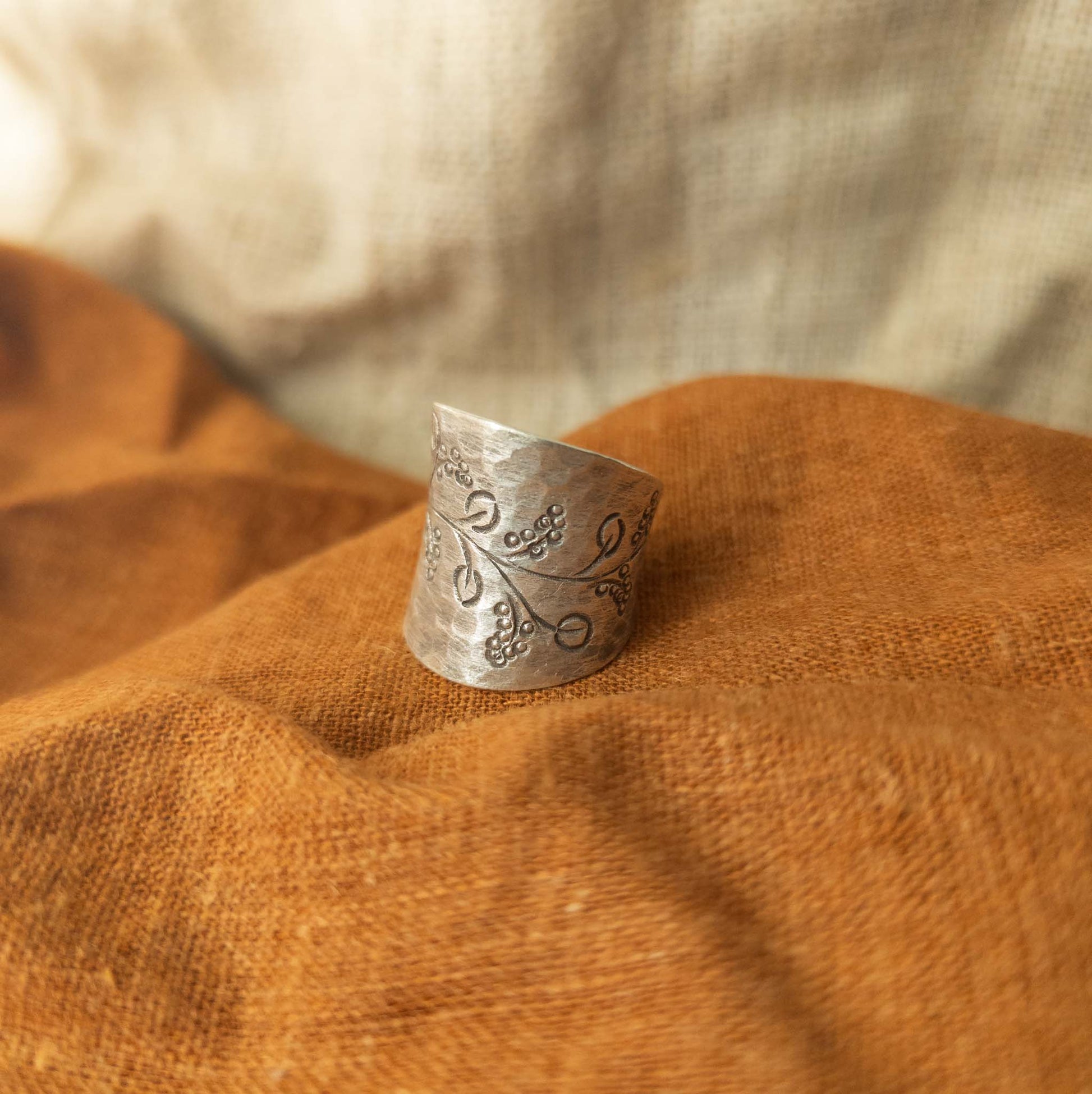Botanical Ring | Hand Stamped Silver Jewellery - Textile Traders