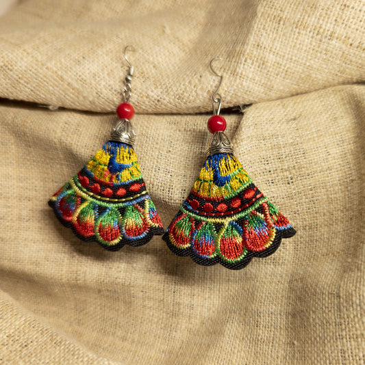Colourful Embroidered Earrings - Chinese Embroidery - Fabric Jewellery
