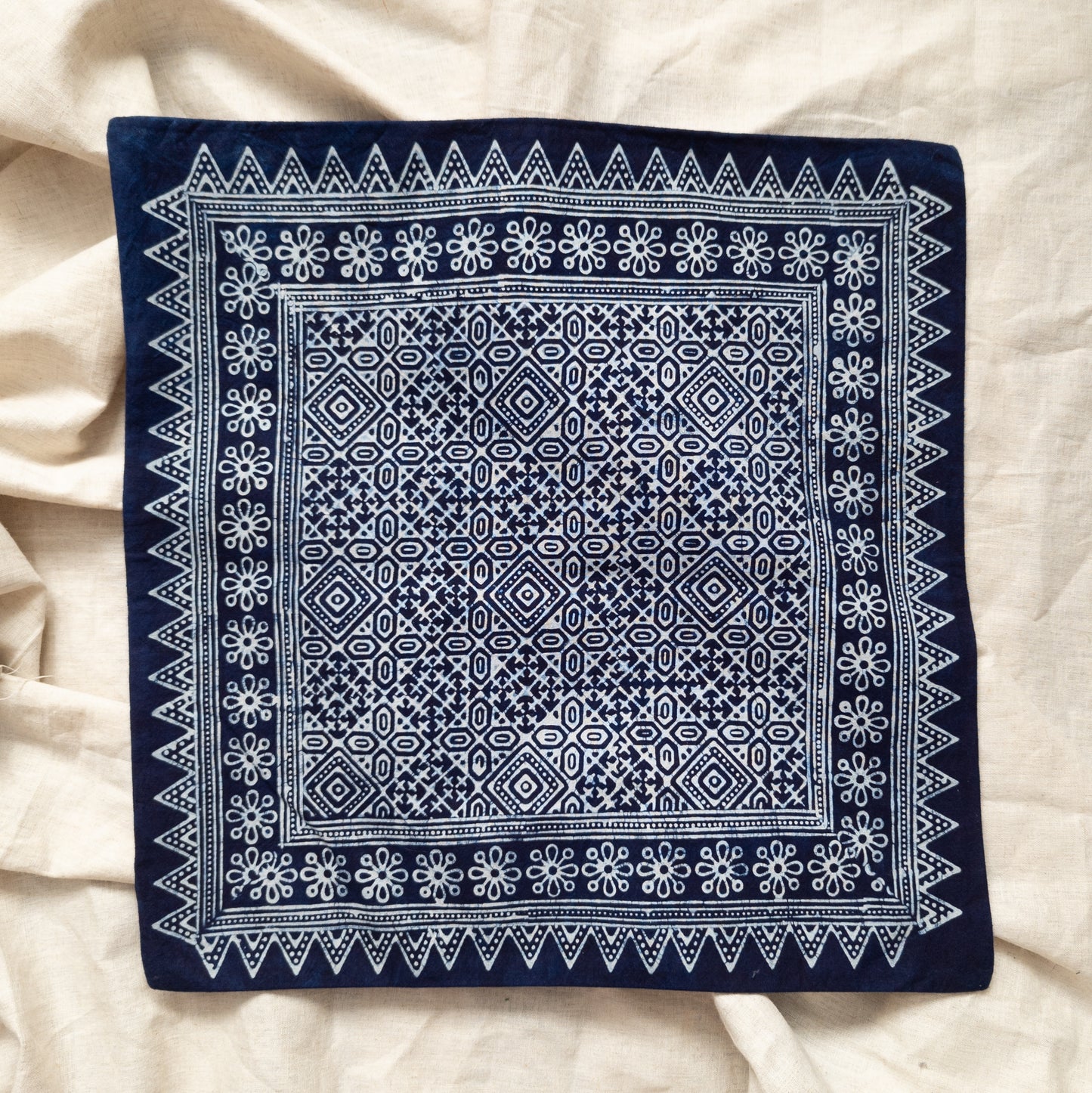 Hmong Batik Cushion Cover | Indigenous Textiles - Geometric Pattern | 18" x 18"