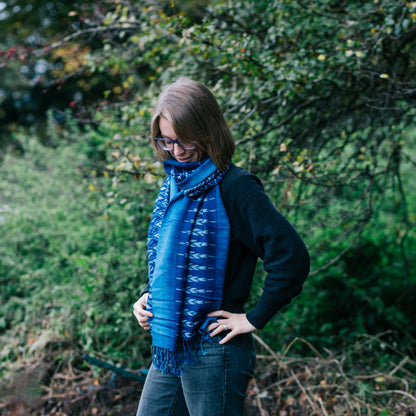 Indigo Rayon Shawl - Handwoven Mutmi Design | 2m x 60cm